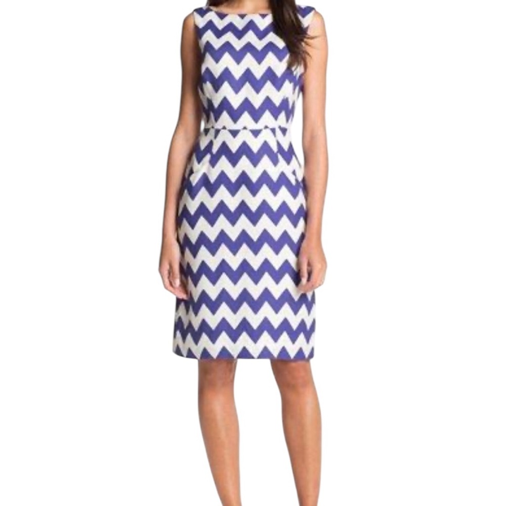 Kate Spade "Brent" White/Royal Purple Blue Zig Zag Sleeveless Sheath Dress 4